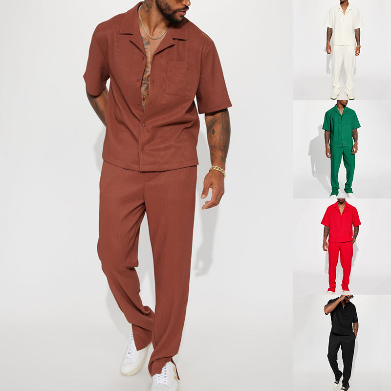 Sport Casual Two-Piece Suit Shirt and Trousers