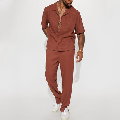 Sport Casual Two-Piece Suit Shirt and Trousers