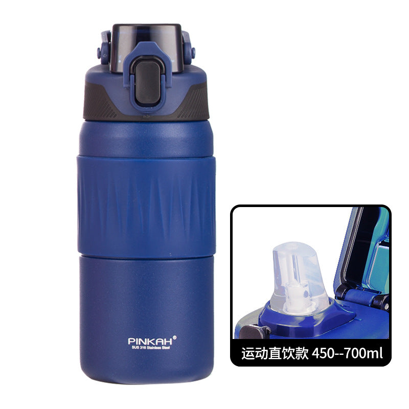 Sports Insulated Water Bottle with Straw and Direct Drink Lid