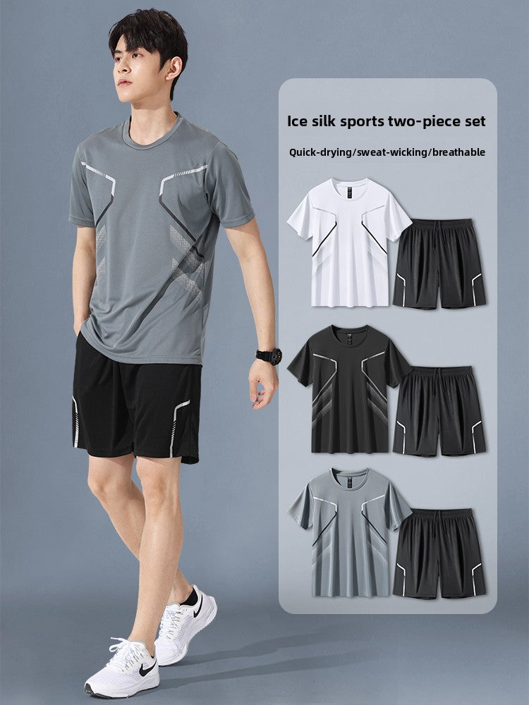 Sportswear Suit Men's Running Short-Sleeved Quick-Drying T-Shirt Basketball Clothing Fitness Clothing Ice Silk Summer Shorts Summer