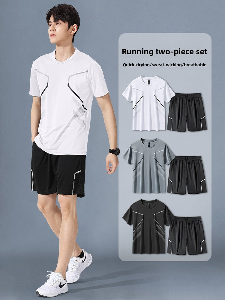 Sportswear Suit Men's Running Short-Sleeved Quick-Drying T-Shirt Basketball Clothing Fitness Clothing Ice Silk Summer Shorts Summer
