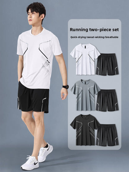 Sportswear Suit Men's Running Short-Sleeved Quick-Drying T-Shirt Basketball Clothing Fitness Clothing Ice Silk Summer Shorts Summer