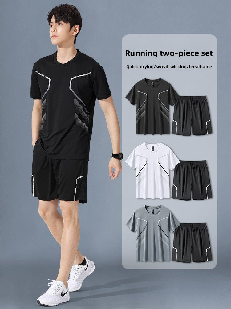Sportswear Suit Men's Running Short-Sleeved Quick-Drying T-Shirt Basketball Clothing Fitness Clothing Ice Silk Summer Shorts Summer