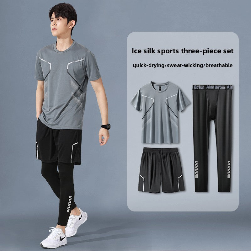 Sportswear Suit Men's Running Short-Sleeved Quick-Drying T-Shirt Basketball Clothing Fitness Clothing Ice Silk Summer Shorts Summer