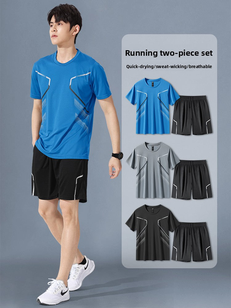 Sportswear Suit Men's Running Short-Sleeved Quick-Drying T-Shirt Basketball Clothing Fitness Clothing Ice Silk Summer Shorts Summer