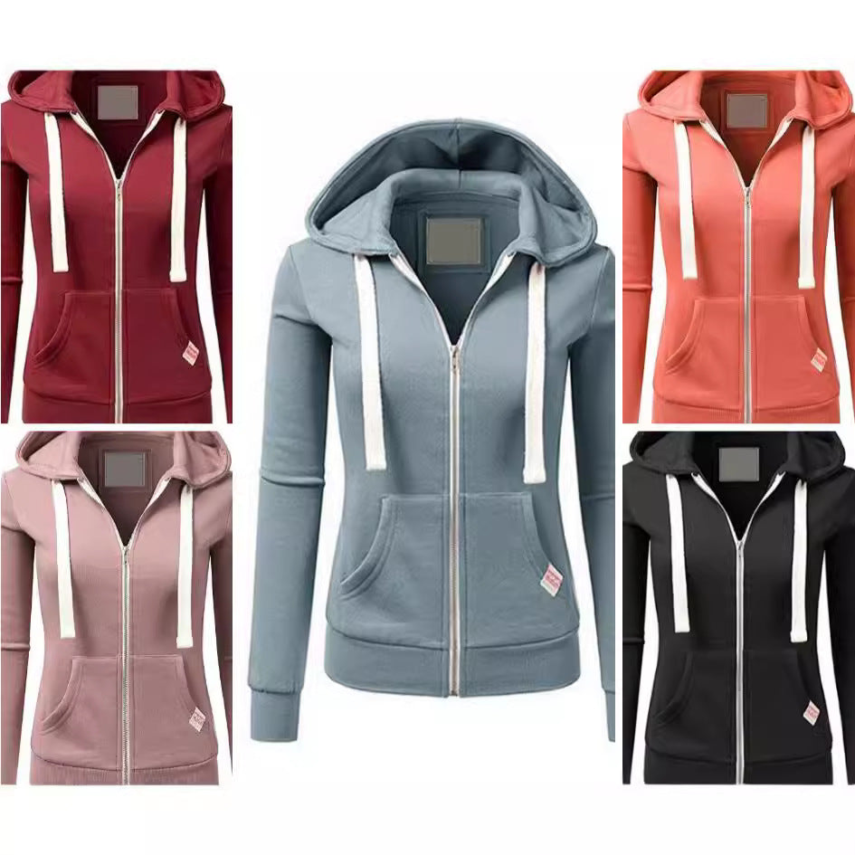 Sporty cardigan with zipper hooded sweatshirt