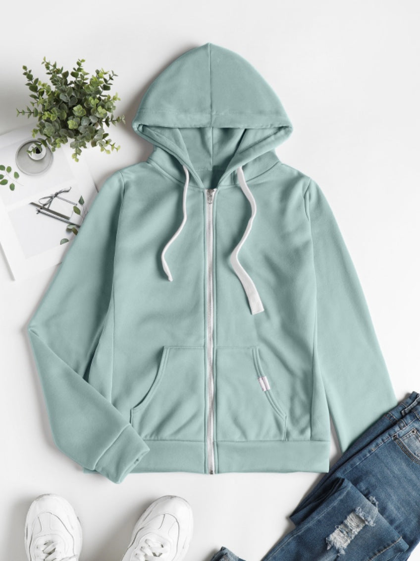 Sporty cardigan with zipper hooded sweatshirt
