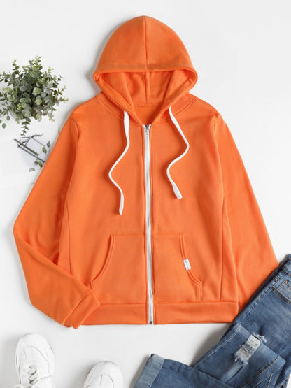 Sporty cardigan with zipper hooded sweatshirt