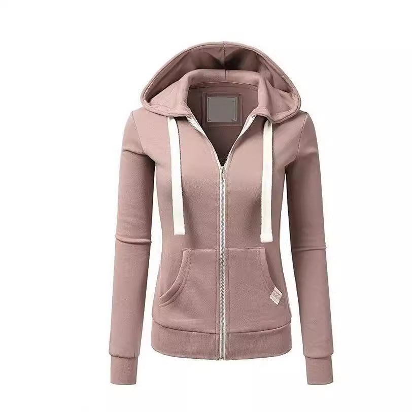 Sporty cardigan with zipper hooded sweatshirt