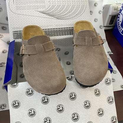 Spot Size 35-45 High Version Bk Full Genuine Leather Birkenstock Shoes for Men and Women, Cork Thick-Soled Toe-Cap Sandals