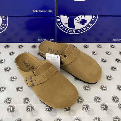 Spot Size 35-45 High Version Bk Full Genuine Leather Birkenstock Shoes for Men and Women, Cork Thick-Soled Toe-Cap Sandals
