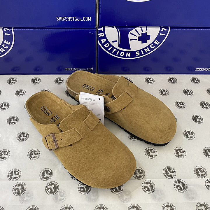 Spot Size 35-45 High Version Bk Full Genuine Leather Birkenstock Shoes for Men and Women, Cork Thick-Soled Toe-Cap Sandals