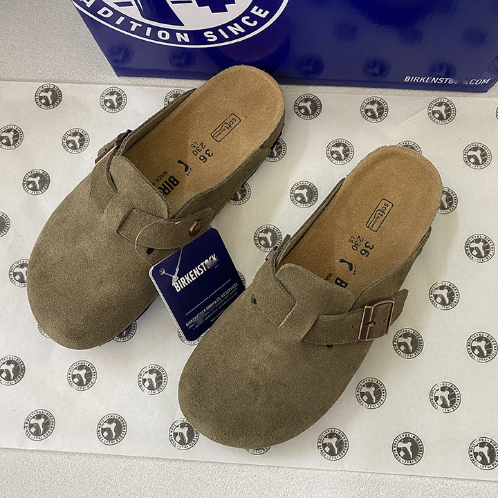 Spot Size 35-45 High Version Bk Full Genuine Leather Birkenstock Shoes for Men and Women, Cork Thick-Soled Toe-Cap Sandals