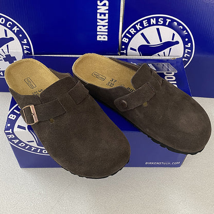 Spot Size 35-45 High Version Bk Full Genuine Leather Birkenstock Shoes for Men and Women, Cork Thick-Soled Toe-Cap Sandals