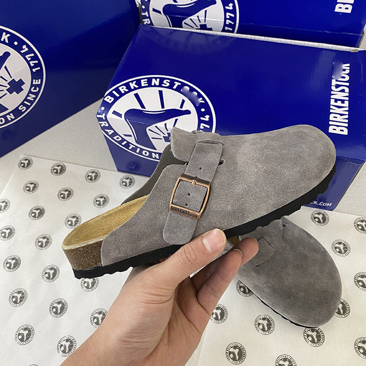 Spot Size 35-45 High Version Bk Full Genuine Leather Birkenstock Shoes for Men and Women, Cork Thick-Soled Toe-Cap Sandals