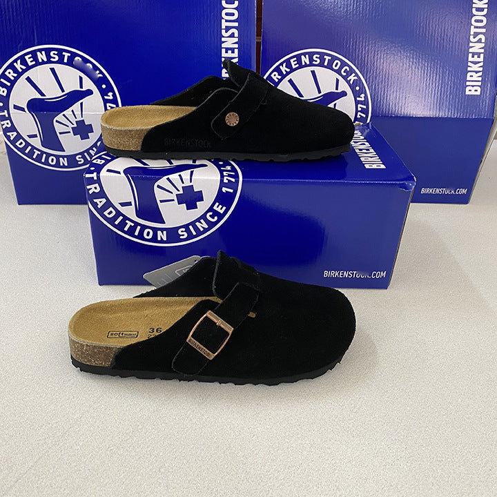 Spot Size 35-45 High Version Bk Full Genuine Leather Birkenstock Shoes for Men and Women, Cork Thick-Soled Toe-Cap Sandals