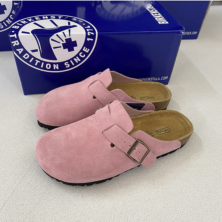 Spot Size 35-45 High Version Bk Full Genuine Leather Birkenstock Shoes for Men and Women, Cork Thick-Soled Toe-Cap Sandals
