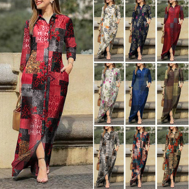 Spring and Autumn knee-length long dress