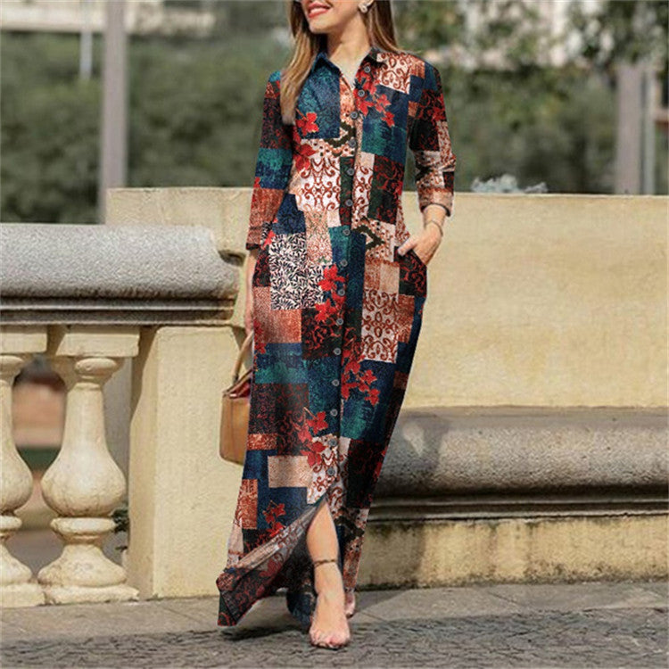 Spring and Autumn knee-length long dress