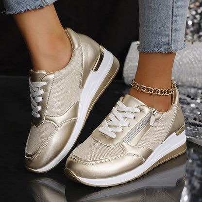 Spring and autumn new foreign trade plus size ladies slope heel Europe and the United States front lace side zipper casual sports shoes wholesale