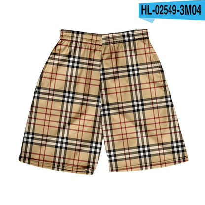 Spring and Summer 2025 Men's Hawaiian Casual Plaid Shorts European and American Style Casual Beach Pants Casual Shorts