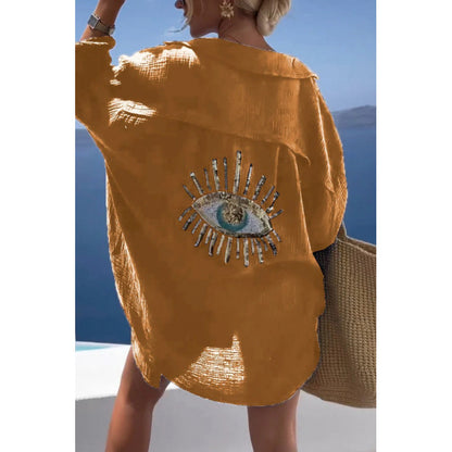 Spring and Summer Lapel Long Sleeve Cotton and Linen Casual Fashion Shirt for Women