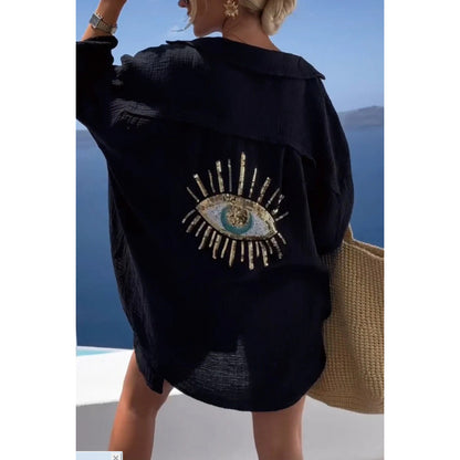 Spring and Summer Lapel Long Sleeve Cotton and Linen Casual Fashion Shirt for Women