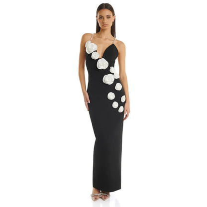 Spring and summer new pearl strappy bandage dress