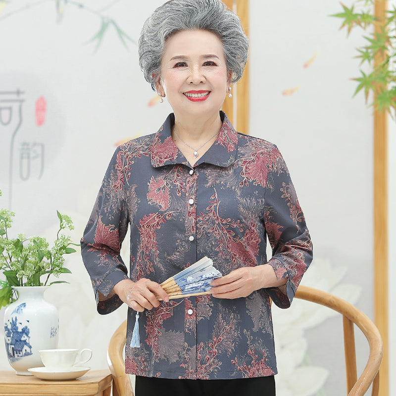 Spring Autumn Long-Sleeved Coat for Middle-aged and Elderly People