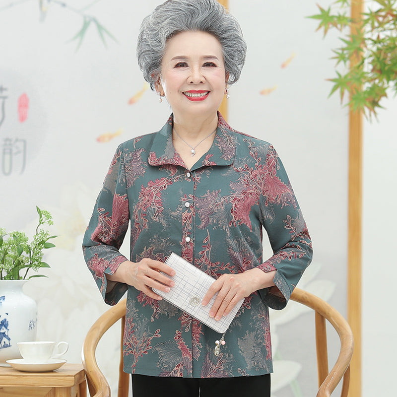 Spring Autumn Long-Sleeved Coat for Middle-aged and Elderly People