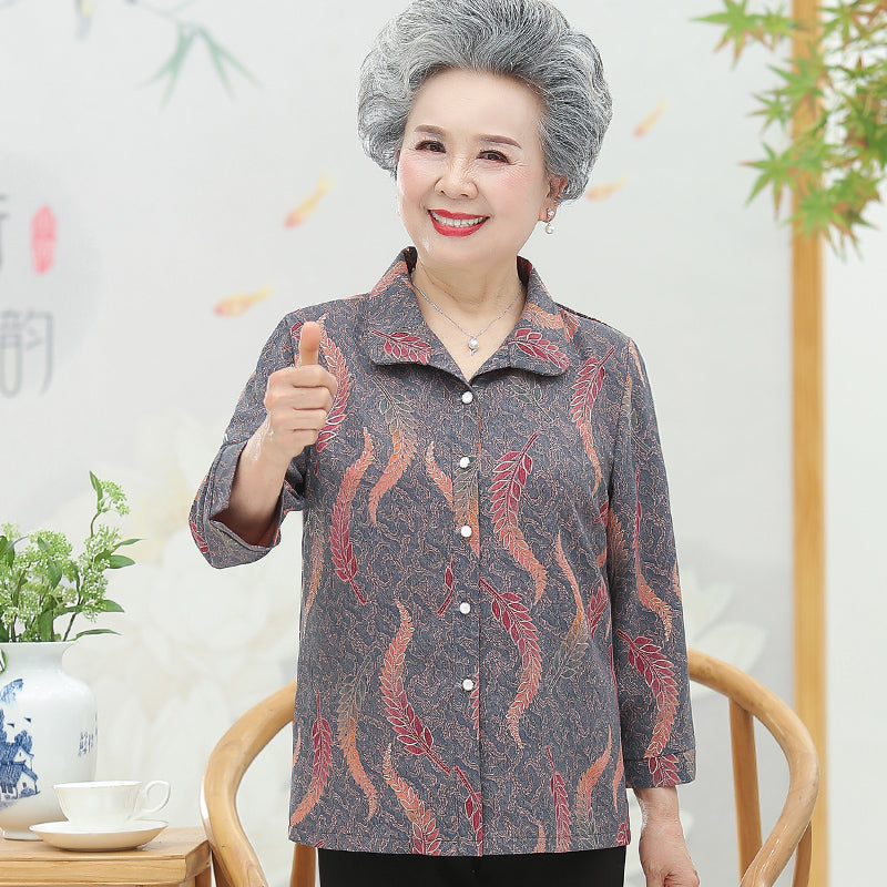 Spring Autumn Long-Sleeved Coat for Middle-aged and Elderly People