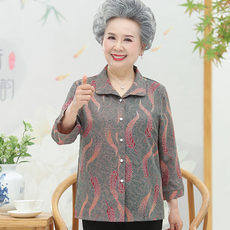Spring Autumn Long-Sleeved Coat for Middle-aged and Elderly People