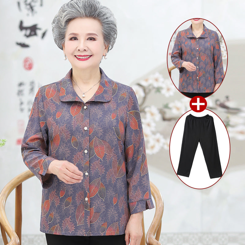 Spring Autumn Long-Sleeved Coat for Middle-aged and Elderly People