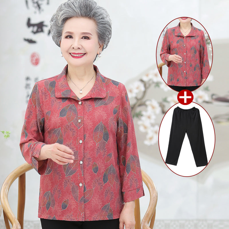 Spring Autumn Long-Sleeved Coat for Middle-aged and Elderly People
