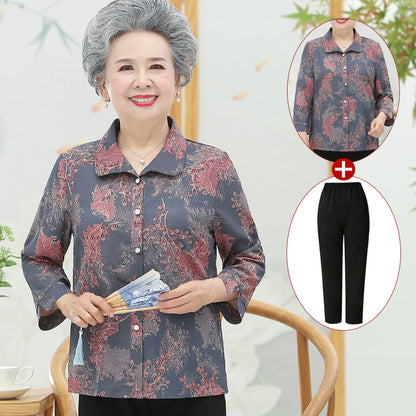 Spring Autumn Long-Sleeved Coat for Middle-aged and Elderly People