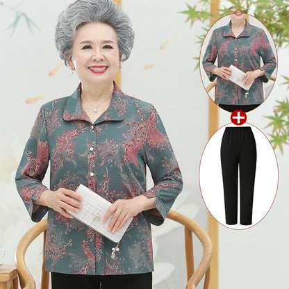 Spring Autumn Long-Sleeved Coat for Middle-aged and Elderly People