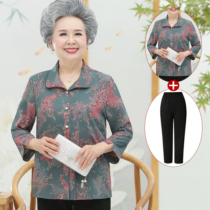 Spring Autumn Long-Sleeved Coat for Middle-aged and Elderly People