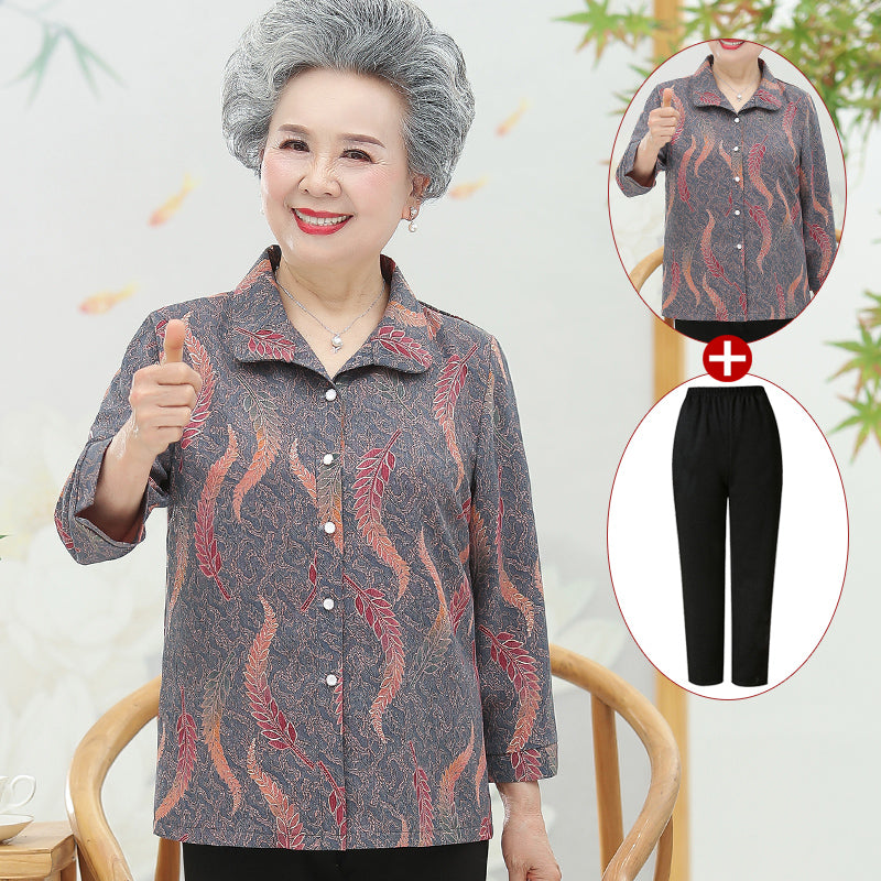 Spring Autumn Long-Sleeved Coat for Middle-aged and Elderly People