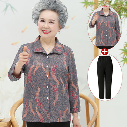 Spring Autumn Long-Sleeved Coat for Middle-aged and Elderly People