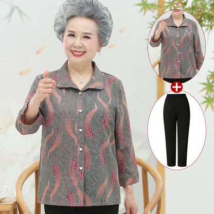 Spring Autumn Long-Sleeved Coat for Middle-aged and Elderly People