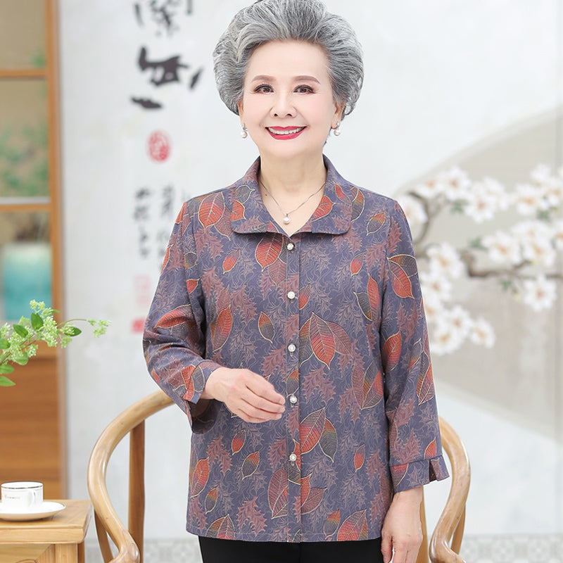 Spring Autumn Long-Sleeved Coat for Middle-aged and Elderly People