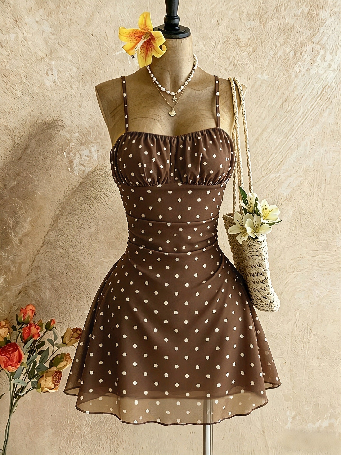 Spring/Summer New French Floral Strapless Dress with Waist-Cinching Design, Perfect for Vacations and Stylishly Sexy