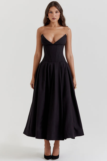 Spring women's dress, a sexy and hot girl sleeveless mid-length solid color strapless dress