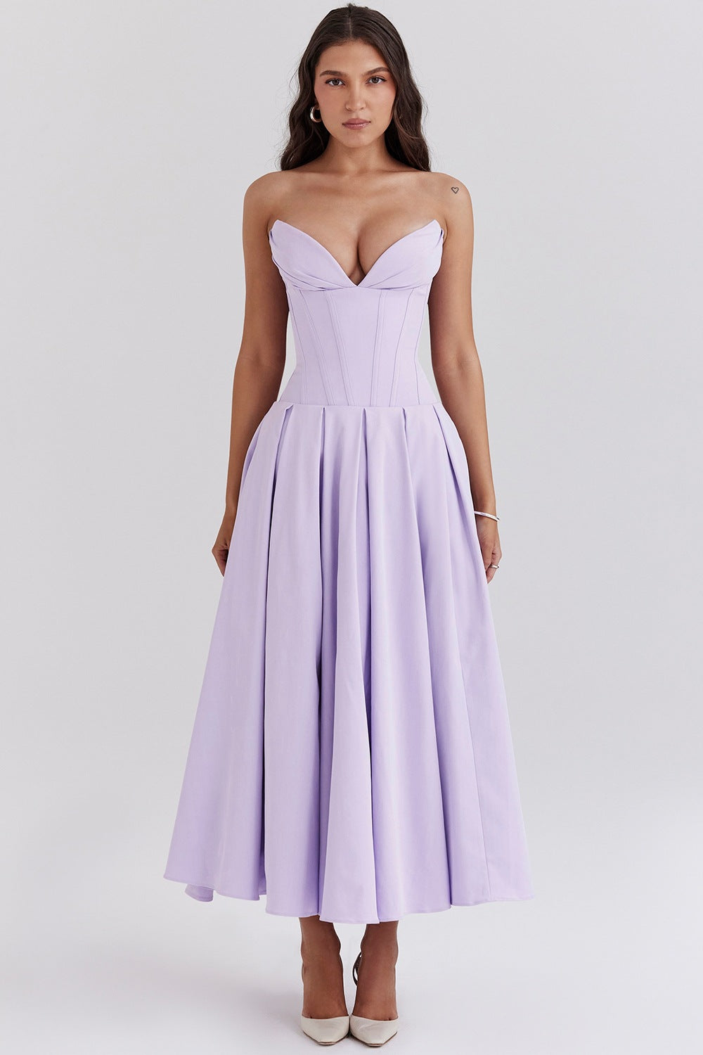 Spring women's dress, a sexy and hot girl sleeveless mid-length solid color strapless dress