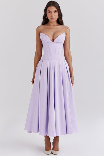 Spring women's dress, a sexy and hot girl sleeveless mid-length solid color strapless dress