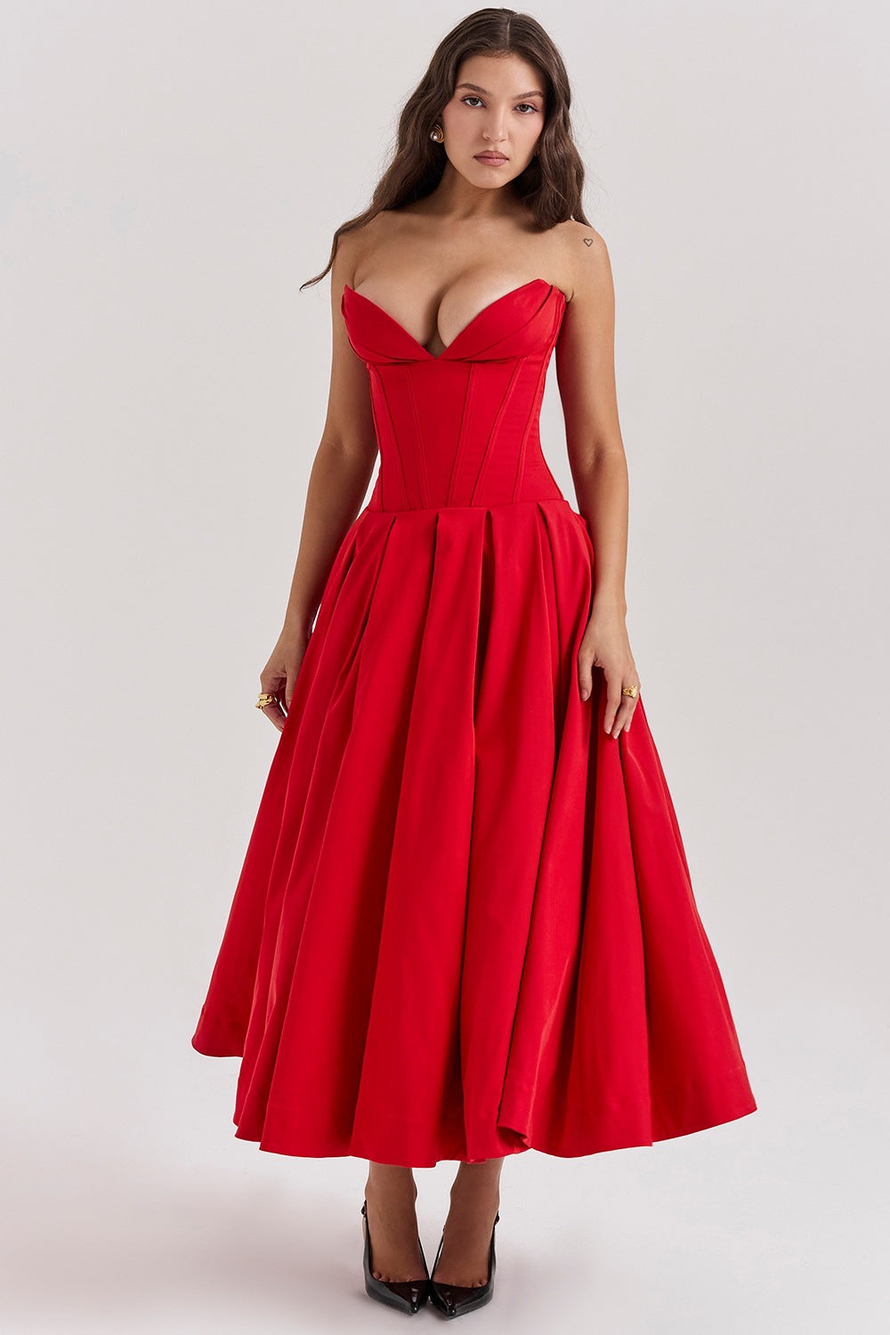 Spring women's dress, a sexy and hot girl sleeveless mid-length solid color strapless dress