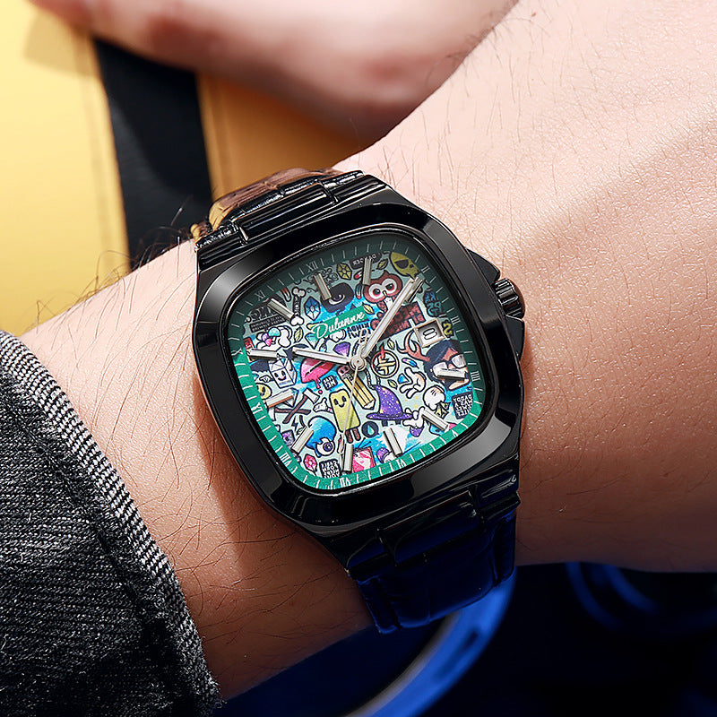 Square Automatic Mechanical Watch with Calendar