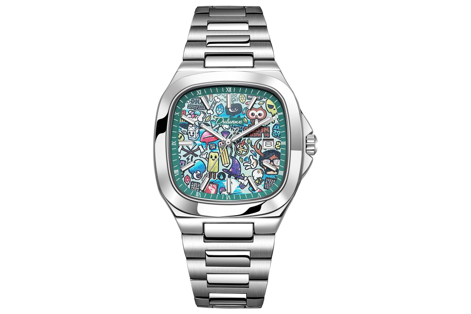 Square Automatic Mechanical Watch with Calendar