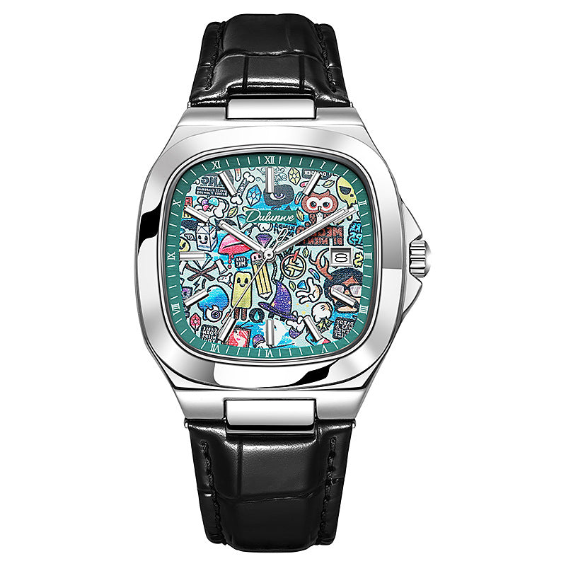Square Automatic Mechanical Watch with Calendar