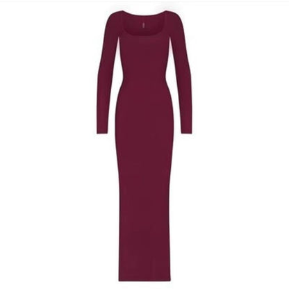 Square Collar Long-Sleeved Dress
